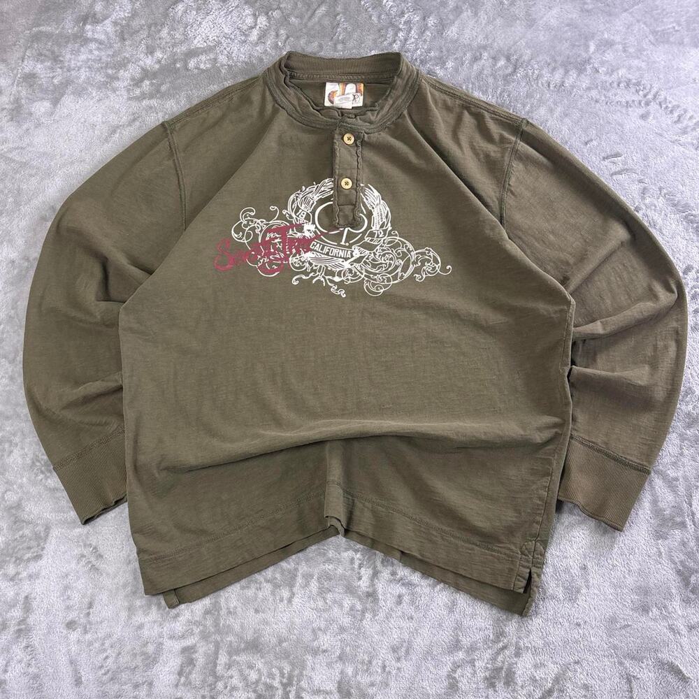 Vintage Y2K Ocean Pacific Serenity Two California Moss Green Henley Pullover XL